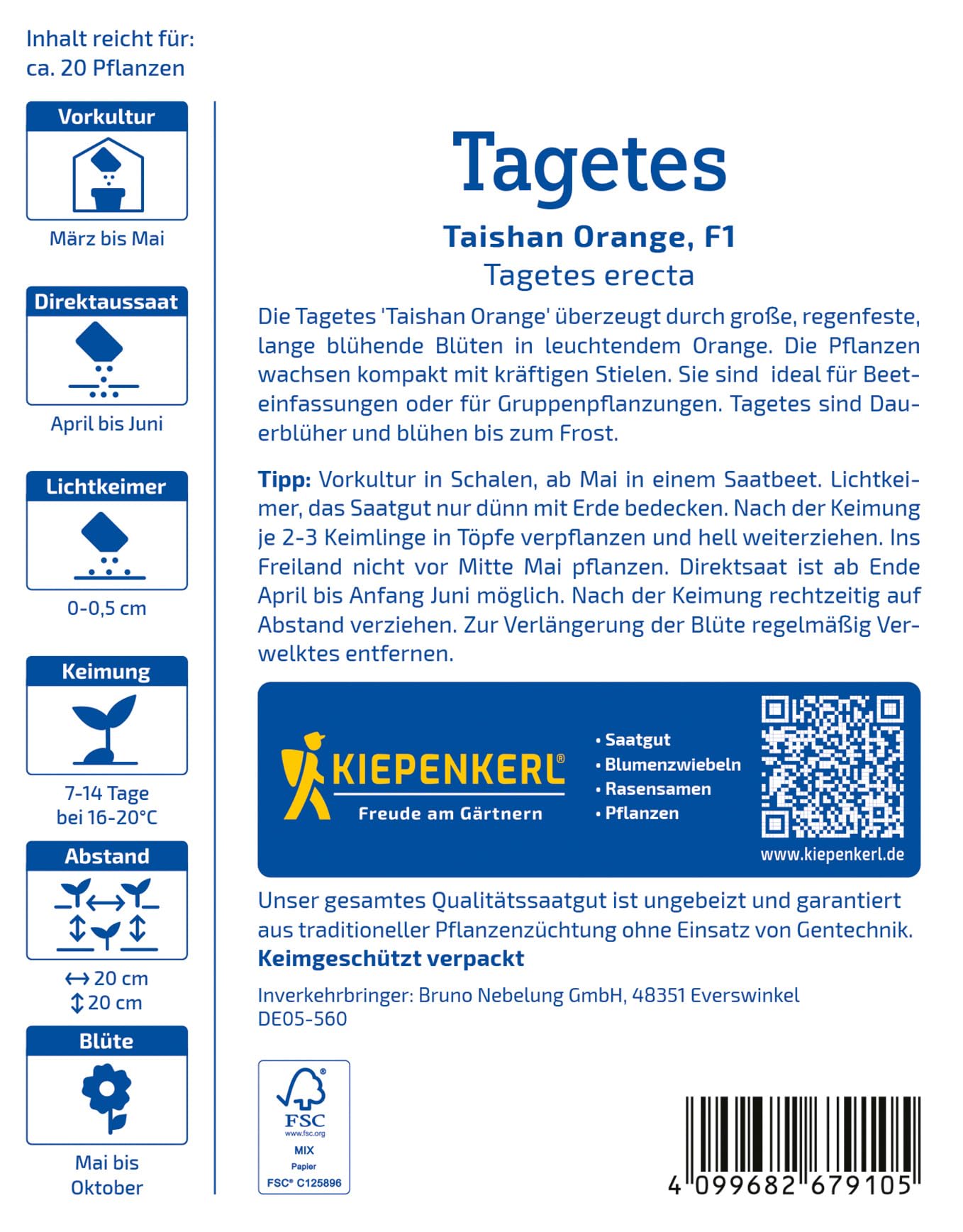 kiepenkerl-profi-line-tagetessamen-taishan-orange-studentenblume-blumensaat image 2