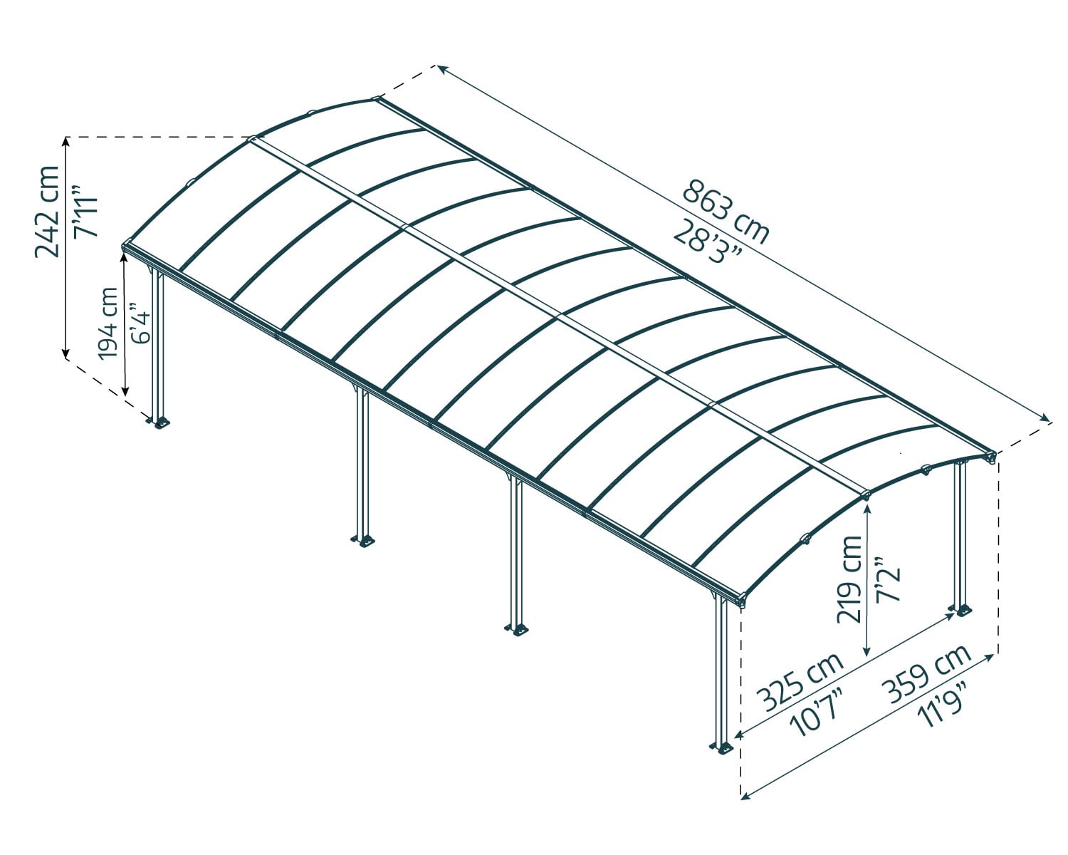 palram-canopia-arcadia-carport-8-63-x-3-59-m image 4