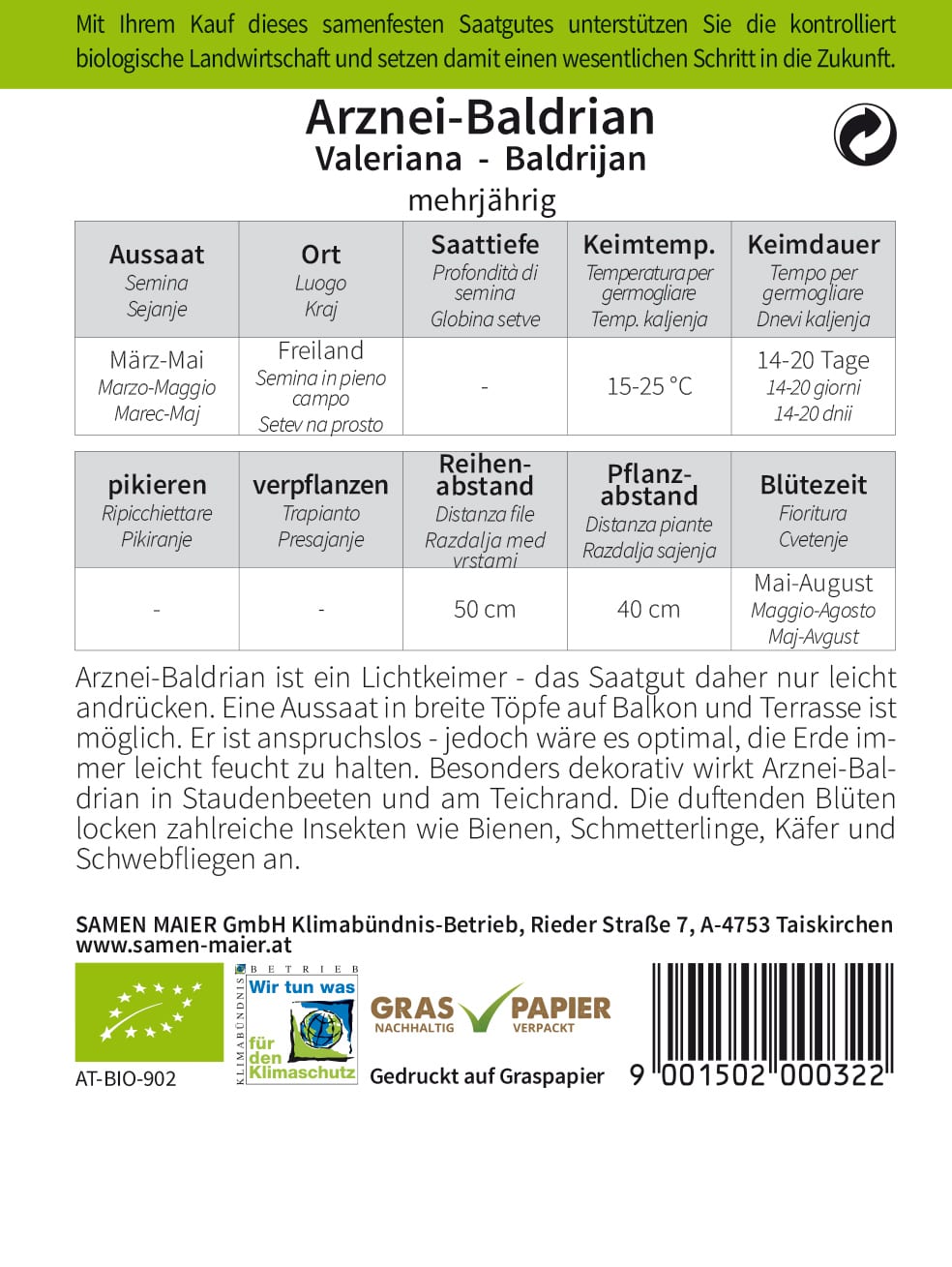 samen-maier-bio-wildblumen-arznei-baldrian-saatgut image 2