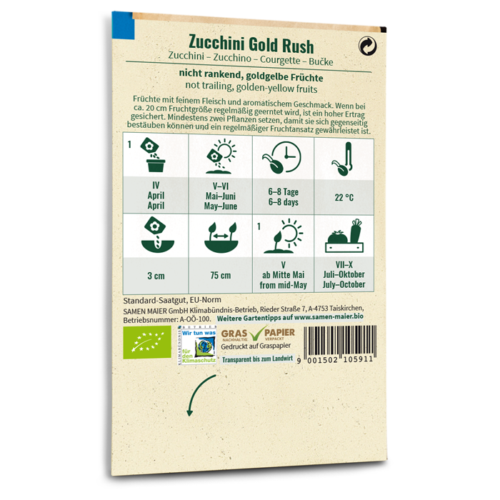 samen-maier-bio-zucchini-gold-rush-saatgut-goldgelbe-sorte image 2