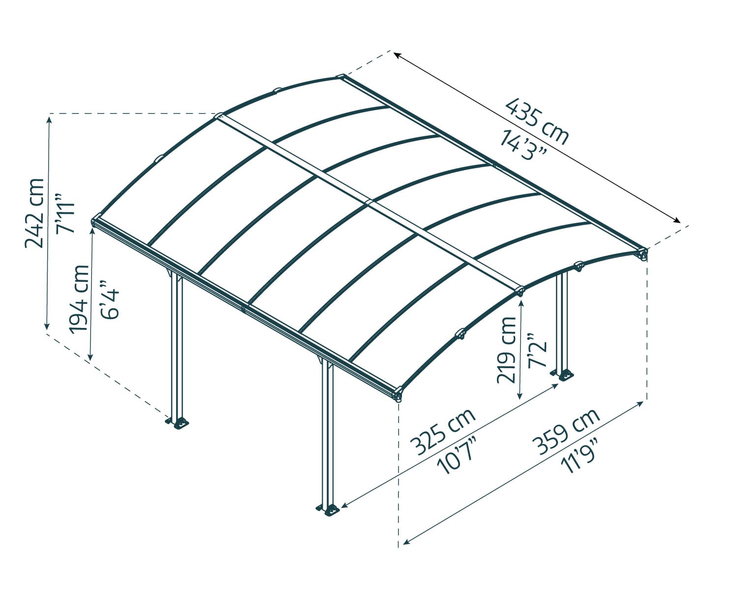 palram-canopia-arcadia-carport-4-35-x-3-59-m image 6
