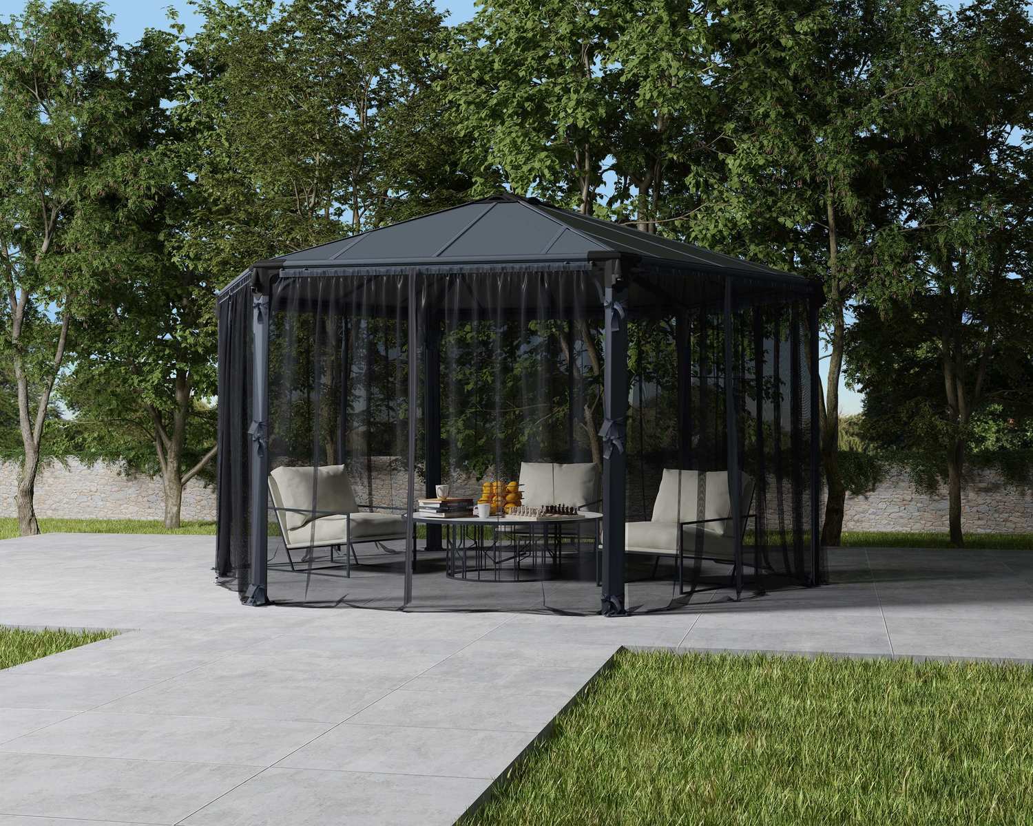 palram-canopia-roma-monaco-hexagonal-gazebo-netting-set-moskitonetz image 3